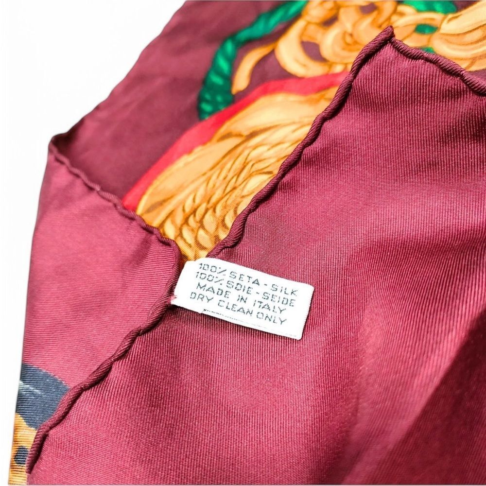 CHANEL Burgundy & Gold CC Logo Jewelry Motif Silk Scarf - Picture 8 of 8